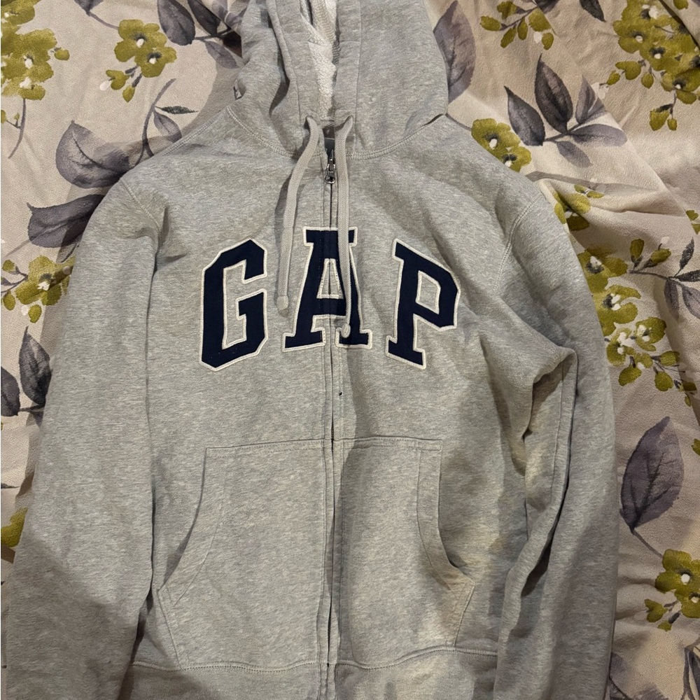 GAP Light Gray Hoodie with Navy Logo